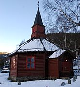 Bøverdal Church, log walls visible (1864)