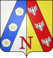 Nonzeville : Parti d'argent à la barre d'azur chargée de trois roses d'argent et d'or à la bande de gueules chargée de trois alérions d'argent, au N de gueules brochant en pointe. Le chapitre de la cathédrale de Saint Dié portait une bande d'azur chargée de trois roses d'argent. Ici, par courtoisie héraldique, la bande a été transformée en barre.