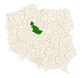 Carte de la Cujavie dans la Pologne actuelle