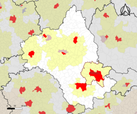 Localisation de l'aire d'attraction de Millau dans le département de l'Aveyron.