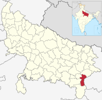 मानचित्र जिसमें चन्दौली ज़िला Chandauli district हाइलाइटेड है