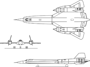 Orthographically projected diagram of the Lockheed YF-12.