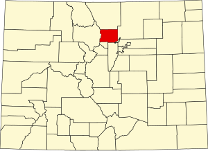 Map of Colorado highlighting Boulder County