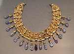 Collier; late 6th–7th century; gold, an emerald, a sapphire, amethysts and pearls; diameter: 23 cm (9.1 in); from a Constantinopolitan workshop; Antikensammlung Berlin (Berlin, Germany)[283]