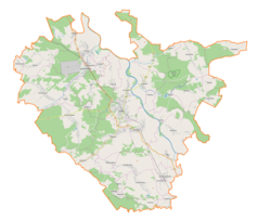 Mapa konturowa powiatu leżajskiego, w centrum znajduje się punkt z opisem „Leżajsk”