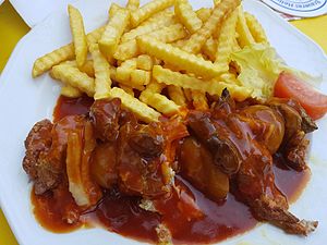 Schaschlik mit Pommes