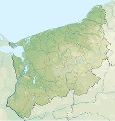 Mapa konturowa województwa zachodniopomorskiego, po lewej nieco na dole znajduje się punkt z opisem „Kołowskie Parowy”