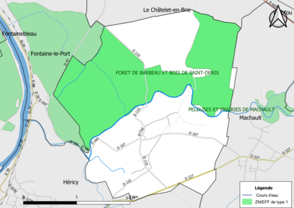 Carte des ZNIEFF de type 1 de la commune.