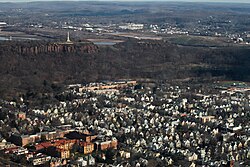 East Rock neighborhood with the trap rock feature for which it is named, behind