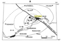 Mappa isosismica del disastroso terremoto di Chatkal (Kirghizistan) del 1946, arrivato al X grado (Mercalli MCS). La magnitudine massima corrisponde a 7.6 (MW). La causa del sisma fu una dislocazione lungo un'importante faglia trascorrente regionale.