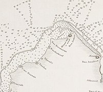 Abu Dhalouf as Boodeshoof in an 1824 map of the Qatar Peninsula based upon Brucks' research.
