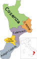 Kort over Calabrien med provinser