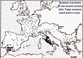 Roman Empire (27 BC-476 AD) colonies in 150 AD.