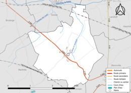 Carte en couleur présentant le réseau hydrographique de la commune