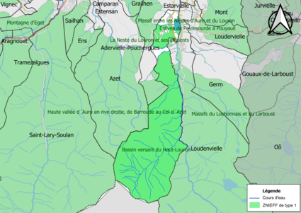 Carte des ZNIEFF de type 1 sur la commune.