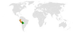 Map indicating locations of Bolivia and Peru