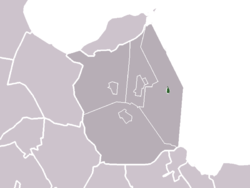 The town centre (darkgreen) and the statistical district (lightgreen) of Kreileroord in the former municipality of Wieringermeer.