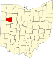 Kort over Ohio med Allen County markeret