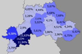 Rüsen uun't regiuun (2009)   >10%   8–10%   5–8%   <5%