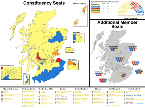 A map showing the constituency winners of the Election by their party colours.