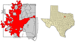 Plasarea localității Fort Worth în comitatul Tarrant, respectiv în statul  Texas