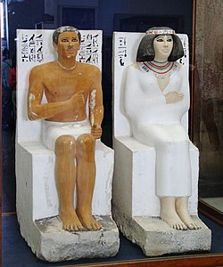 Nofret and Rahotep's statue at the Egyptian Museum in Cairo