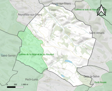 Carte de la ZNIEFF de type 1 sur la commune.