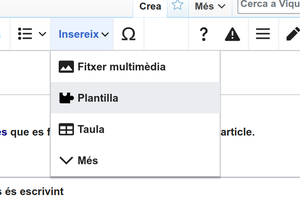 Opció d'inserir plantilla a l'editor visual