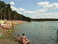 Lhota Lake (a flooded sand mine) near Lhota has been a favourite bathing destination since 1980s. The oldest nude beach in the Czech Republic is also located on shores of the lake.