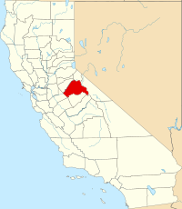 Kort over California med Tuolumne County markeret