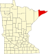 Harta statului Minnesota indicând comitatul Cook