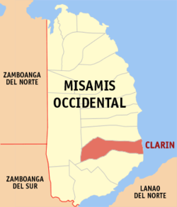 Mapa ng Misamis Occidental na nagpapakita sa lokasyon ng Clarin.