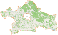 Mapa konturowa powiatu białostockiego, blisko prawej krawiędzi znajduje się punkt z opisem „Cerkiew parafialna”