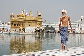 Pèlerin Sikh au Temple d'Or à Amritsar (Penjab, nord de l'Inde). (définition réelle 3 008 × 2 000)