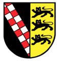 Wappen des Dorfes Dietershofen, Teil der Stadt Meßkirch. Das Wappen leitet sich von dem der Truchsessen von Waldburg-Rohrdorf ab.