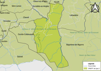 Carte des ZNIEFF de type 2 sur la commune.