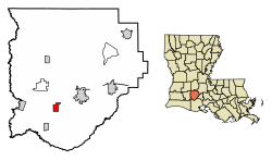 Location of Estherwood in Acadia Parish, Louisiana.