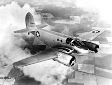 Black and White photo of Beechcraft AT-10 Wichita in flight from above