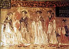 Придворні жінки, мурал зі династії Східна Хань (25–220 р. н.е.), гробниця з Чженчжоу, Хенань.