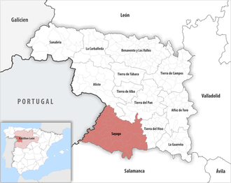 Die Lage der Comarca Sayago in der Provinz Zamora