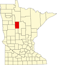 Kort over Minnesota med Hubbard County markeret