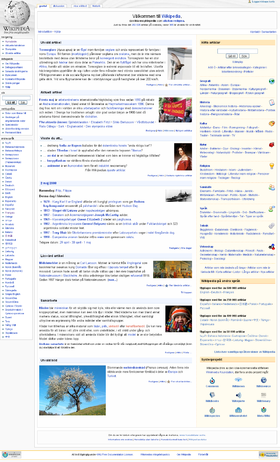 The Main Page of the Swedish Wikipedia on 2nd Mei 2008.