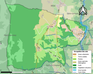 Carte en couleurs présentant l'occupation des sols.