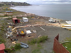 Proa, quilla y popa de la réplica 1:1 del HMS Beagle en el Museo Nao Victoria de Punta Arenas, Chile.