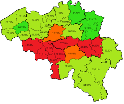 Koningskwestie kaart met percentage voor-stemmen