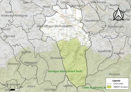 Carte de la ZNIEFF de type 2 sur la commune.