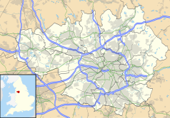 Mapa konturowa Wielkiego Manchesteru, na dole po prawej znajduje się punkt z opisem „High Lane”