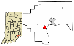 Location of Hanover in Jefferson County, Indiana.