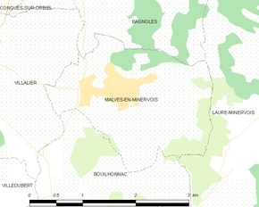 Poziția localității Malves-en-Minervois