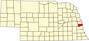 Map of Nebraska highlighting Sarpy County